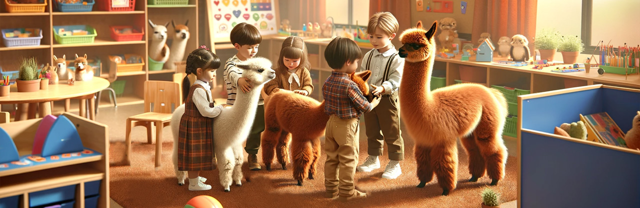 Sesja alpakoterapii w placówce edukacyjnej